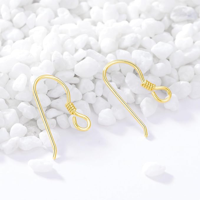 14K Real Gold Earring Hooks for Jewelry Making Fish Hooks 14K Yellow Gold Earring Findings for Earrings Jewelry Making(Style 7)