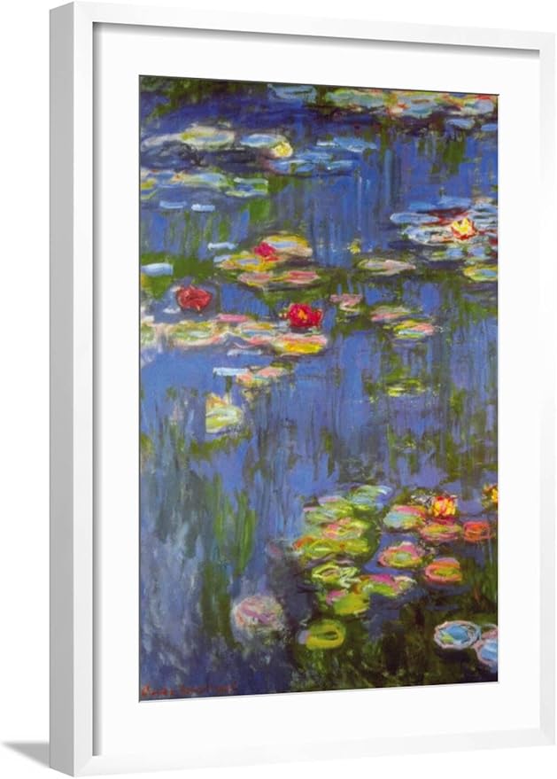 ART.COM Wall Art Print Water Lilies No. 3 on White Frame by Claude Monet, 21" x 29"