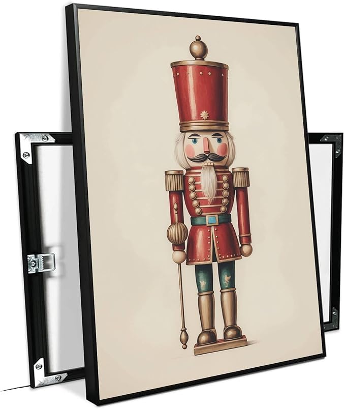 Nutcracker Christmas Wall Art Festive Christmas King Holiday Print Classic Soldier Nutcracker Vintage Holiday Canvas Painting Indoor Decor for Home Offices Living Room Bedroom Framed Ready to Hang