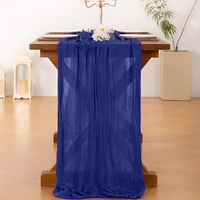 Socomi 10pcs Royal Blue Cheesecloth Table Runner Boho Rustic Gauze 120 inch 10FT Cheese Cloth Runner for Wedding Party Baby Shower Birthday Home Decor Holiday Decorations