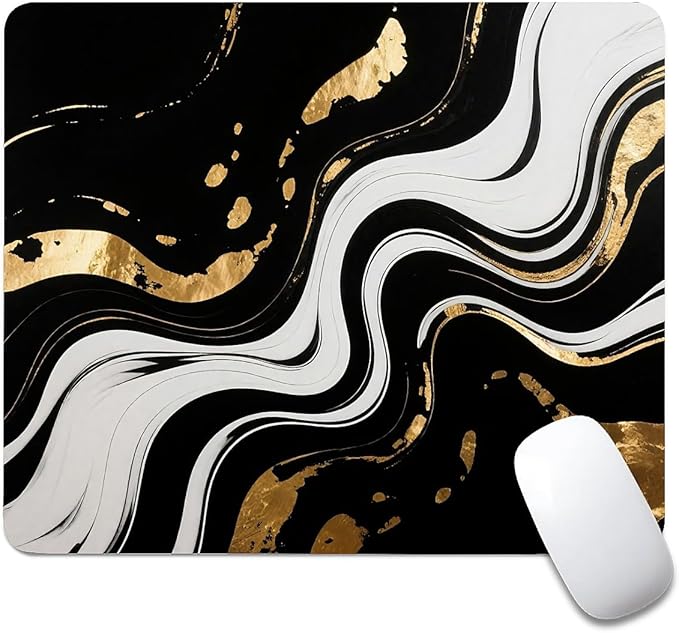 Square Mouse Pad Black White Marble, Personalized Premium-Textured Custom Mouse Mat Design, Washable Mousepad Cloth, Non-Slip Rubber Base Computer Mouse Pads for Wireless Mouse