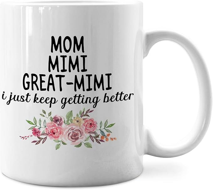 IWXYI Great Mimi Coffee Mug - Great Mimi Gifts for Birthday Mothers Day, 11oz Floral Mother‘s Day Coffee Mug Ceramic, Mothers Day Gifts