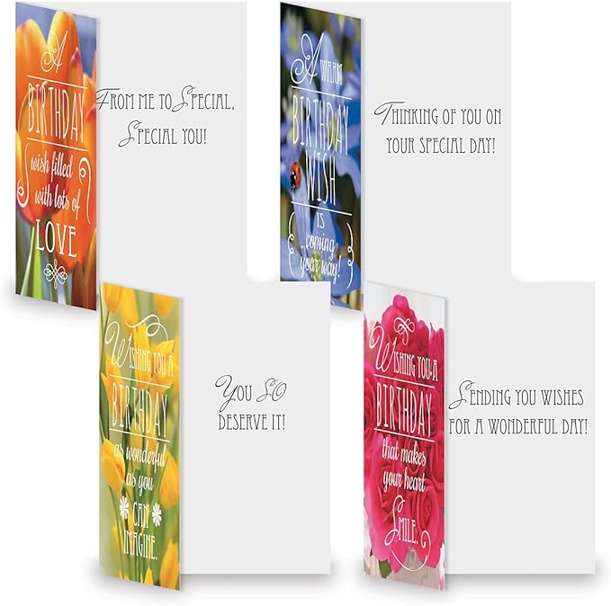 Current Floral Birthday Greeting Cards Value Pack - Set of 20, 10 Unique Designs, Large 5 x 7 Inch Cards, Sentiments Inside, Envelopes Included