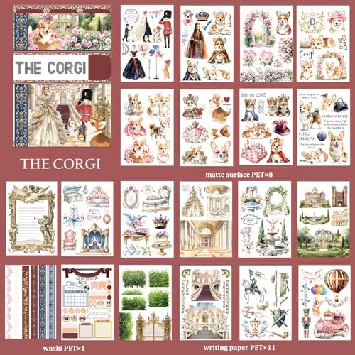 Snycler The Corgi Theme Sticker Scrapbooking Supplies for Junk Journal, 20 Sheets PET Stickers - Vintage Journaling Stickers, Ephemera Sticker Book Pre Cut, Junk Journal Supplies, Planner - Image 6