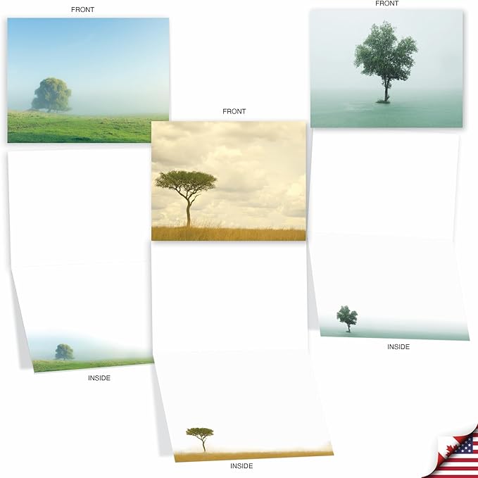 The Best Card Company - 20 Landscape Nature Note Cards Blank (4 x 5.12 Inch) (10 Designs, 2 Each) - Timeless Trees AM9524OCB-B2x10
