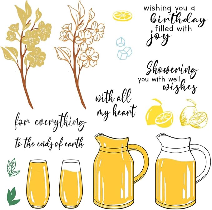 Kettle Cup Lemon Stamps and Cutting Dies for Card Making DIY Transparent Silicone Clear Stamp and Metal Die Cuts Sets for Scrapbooking Paper Greeting Cards Decor Seals Craft Supplies