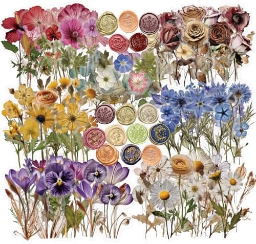450 Pcs Flower Stickers for Scrapbook Supplies, Dried Pressed Flowers Scrapbook, Natural Flower Stickers for Scrapbooking, Planner, Junk Journal, Bullet Journal by SLAPAFLIFE