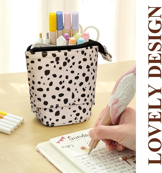 Cute Standing Pencil Case Pen Holder for Kids, Pop Up Stand UP Bubble Tea Pen Organizer Kawaii Stationary for Christmas Holiday New Year Office (Beige Leopard)