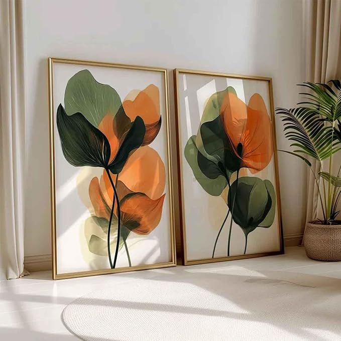 2Pcs Abstract Plants Floral Canvas Wall Art Modern Botanical Flower Painting Decor Pictures Medieval Colorful Boho Posters Prints for Dining Living Kitchen Church Bedroom Decoration No framed