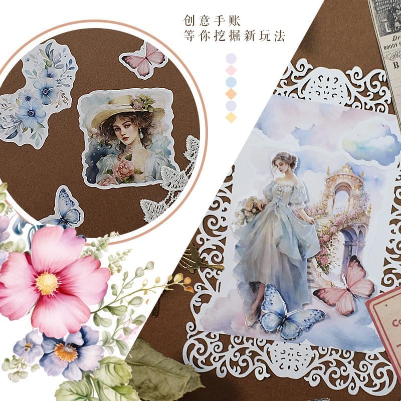 Alideco 20pcs Vintage Scrapbook Stickers Europe and The United States Figure Flowers Sticker Book for Adults Sticker journaling Stickers for Scrapbooking (huanjingdiantang) - Image 4