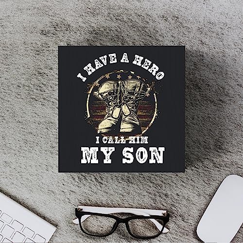 Woght Son Gifts Wooden Box Sign Plaque I have a Hero Call Him My Son Wood Box Sign Rustic Art Home Shelf Desk Decor 5 X 5 Inches - Image 4