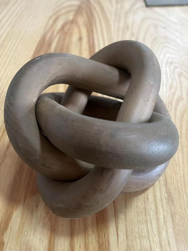 GUDAGUU Wood Knot Decor -Coffee Table Decor Shelf Decor Table Books Hand Carved Home Decoration Boho Country Rustic Modern Shabby Chic Style Decor 3 Link Wooden Knot Chain Link Decor (Brown)