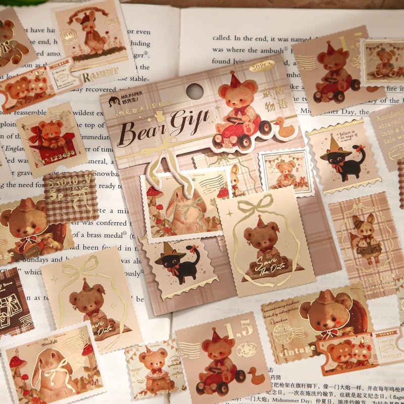 Alideco 120pcs Scrapbook Stickers Vintage Cute Little Bear Gift Scrapbooking Junk Journal Crafts Embelishment Decoration Stickers (xiaoxiongliwu) - Image 5
