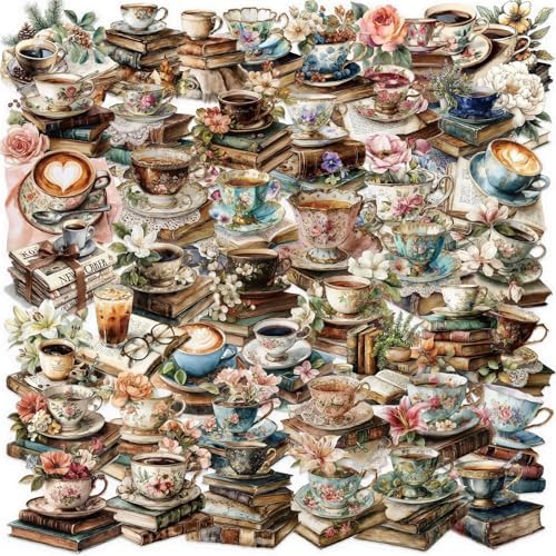50 PCS Vintage Coffee Book Stickers for Scrapbooking Journaling Junk Journal Supplies -Retro Reading Sticker Waterproof Transparent PET Aesthetic Decals for Resin Crafts Decorative Art Crafts (Read) by Unknown