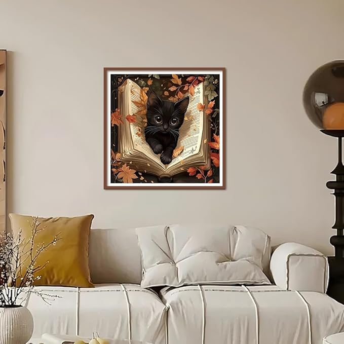 Kulvci Black Cat Diamond Painting Kits for Adults, Diamond Art Kits for Beginners, 5D DIY Full Drill Gem Craft for Home Decor Gift 12x12inch