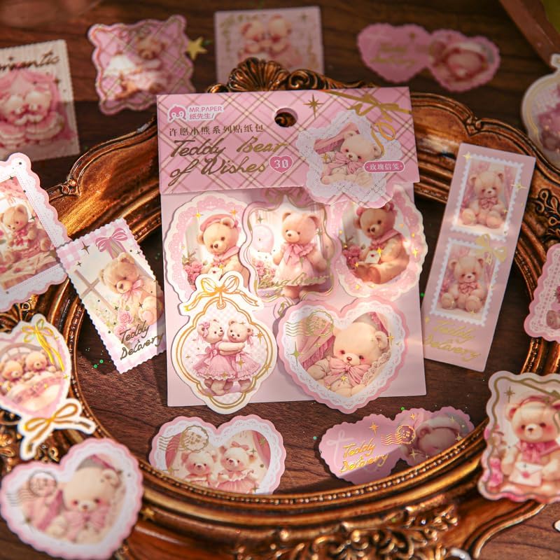 Alideco 120pcs Scrapbook Stickers Retro Cute Bear Scrapbooking Junk Journal Crafts Embelishment Decoration Stickers (xuyuanxiaoxiong) - Image 4