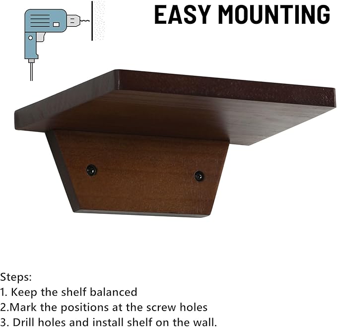 PHOENANCEE Small Floating Shelves,Trapezoid Wall Shelf for Speaker Table Lamp Plants Display,Decorative Wood Ledges Chic for Living Room,Bedroom,Kitchen,Office,Pine,8x6 Inch,2 Pack(Walnut)