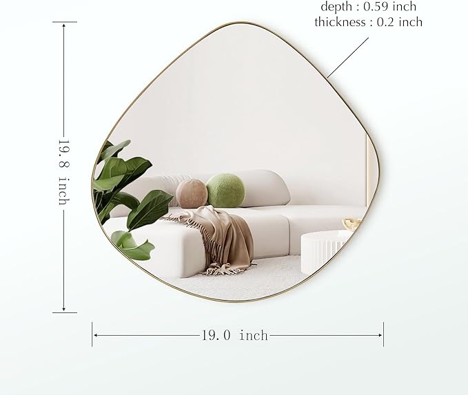 Asymmetrical Wall Mirror Matel Brass Framed Wall Mirror for Living Room Bedroom Bathroom Entryway Wall Decor 19.8" L x 19.0" W ELE-005G
