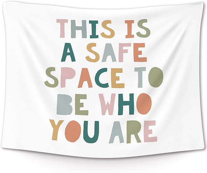 XLDLIOO Boho Classroom Wall Tapestry, This Is a Safe Space to Be Who You are Mental Health Wall Tapestry Hanging for Classroom, Boho Tapestries Decor Art for Therapy Counselor Office 40x30in