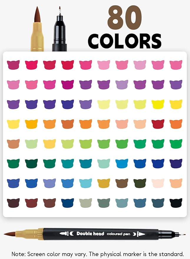 80 Colors Dual Markers Brush Pens, Fine Felt & Brush Tip Marker Christmas Gifts for Kids and Adults, Stocking Stuffers Art Marker Pens for Coloring Book Journaling Note Taking Hand Lettering