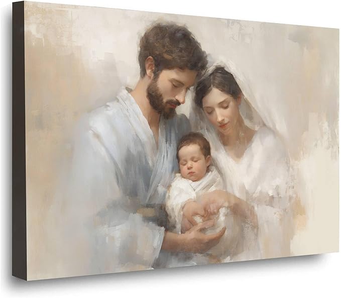 Holy Family Biblical Poster Vintage Christmas Canvas Painting Religious Painting Christian Wall Decor Nativity Scene Print Indoor Decor for Home Church Nursery Offices Living Room Framed Ready to Hang