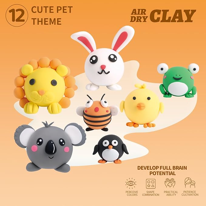 Air Dry Clay Kits - Modeling Clay for Kids, Ultra Light & Soft, Safe & Non-Toxic, 12 Boxes DIY Model Magic Clay with Sculpting Tools & Tutorials, Creatible Art Crafts Toys Gifts Boys Girls