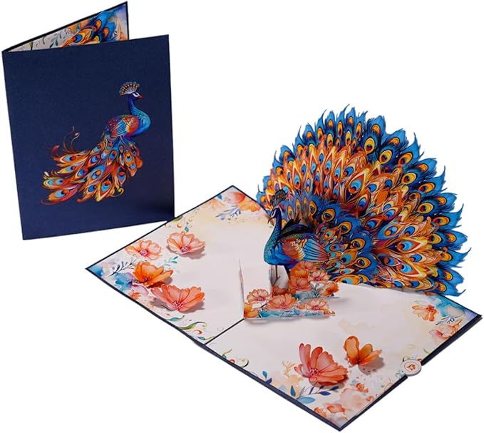 Colorful Peacock Greeting Card, Creative Peacock 3D Pop Up Card for Birthday, Congratulations Wedding, Mother Day, Thank you Cards.