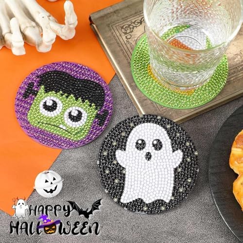 UPINS 8Pcs Halloween Diamond Art Painting Coasters Kits with Holder - Image 6