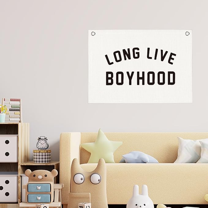Cute Long Live Boyhood Boys Room Playroom Wall Decor Vintage Sports Decor for Nursery Playroom Kids Bedroom Dorm Toddler Decorations 22x28 Inch