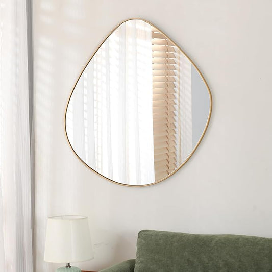 Asymmetrical Wall Mirror Matel Gold Framed Wall Mirror for Living Room Bedroom Bathroom Entryway Wall Decor 32.0" L x 31.5" W ELE-002Gold