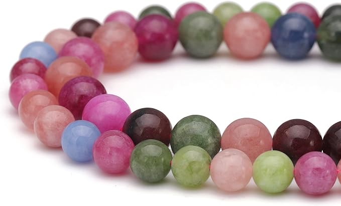 Youngbling Natural Gemstone Beads for Jewelry Making,10mm Tourmaline Polished Round Smooth Stone Beads for Bracelet Necklace 15 Inch