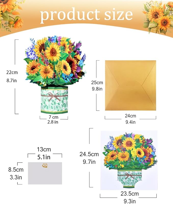 3D Pop Up Flower Bouquet Cards Pack – Roses, Sunflowers and Succulents Greeting for Women - for Mother's Day, Birthdays, Get Well, Sympathy, Congratulations & Thank You – Includes Envelopes & Note Cards
