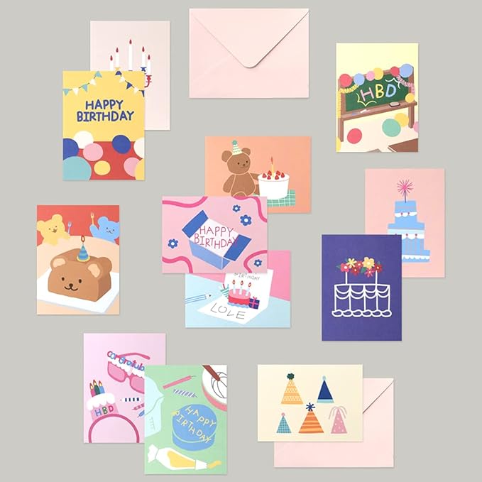 Monolike Day-by-day Card, Birthday party - Mix 36 Mini Single cards, 36 envelopes, 36 stickers Package