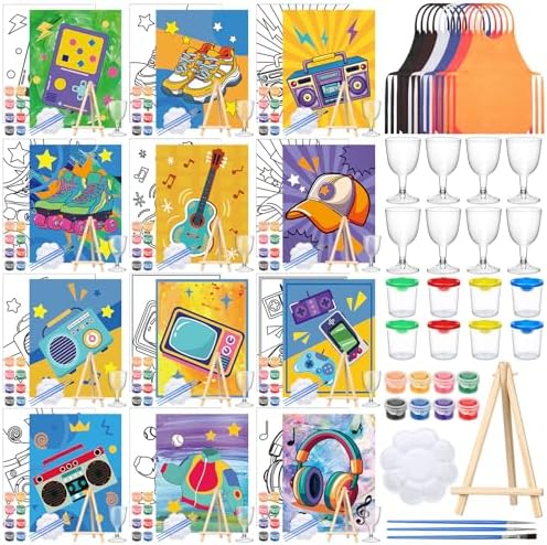 Sherr 96 Pcs 12 Set Pre Drawn Canvas Painting Kits, Retro by Sherr