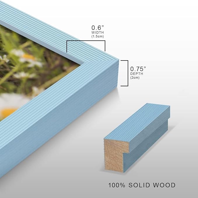 Renditions Gallery Set of 9, 11X14 Custom Photo Prints with Real Wood Picture Frames. Create Personalized Photos with Peel & Stick Photo Frames. Blue Frame