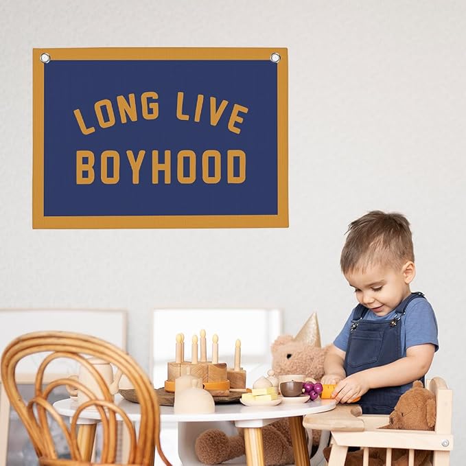 Orange Long Live Boyhood Boys Room Playroom Wall Decor Vintage Sports Decor for Nursery Playroom Kids Bedroom Dorm Toddler Decorations 22x28 Inch