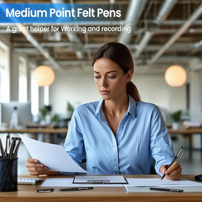 Felt Tip Pens Black, Medium Point (0.7mm), 32 Pack Felt Tip Markers for Writing, Journal, Planner Coloring, Note Taking, School Supplies for Teachers & Students