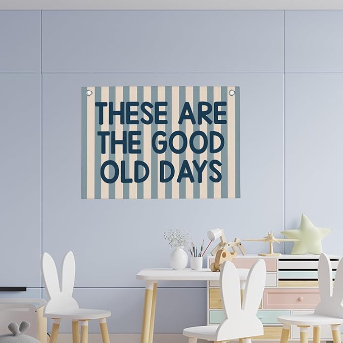 Retro Blue Blue Stripes These Are The Good Old Days Banner Vintage Banner Wall Decor Wall Hanging Boys Girl Play Bedroom Dorm Room Decor 22x28 Inch