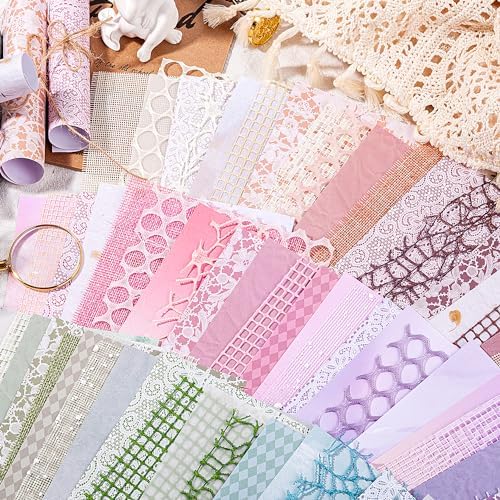 Aromoty 15 sheets Handmade Scrapbook Paper Craft Mesh Fabric Scrapbooking Supplies Aesthetic Morandi Textured Special Paper Mix for Junk Journal Journaling DIY Materials, 5.1x7.02 inches - Image 7