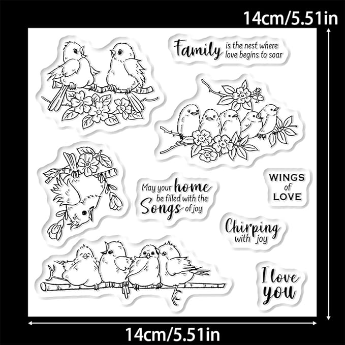 Bird Branch Stamps and Cutting Dies for Card Making DIY Transparent Silicone Clear Stamp and Metal Die Cuts Sets for Scrapbooking Paper Greeting Cards Decor Seals Craft Supplies