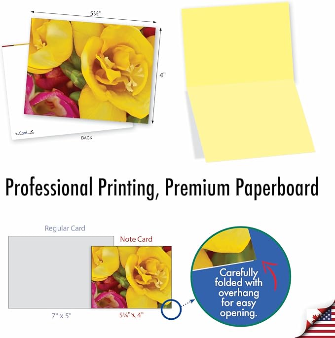 The Best Card Company - 10 Blank Note Cards with Flowers (4 x 5.12 Inch) - Floral Notecards, All Occasion Boxed Assortment - Fanciful Freesias M3040