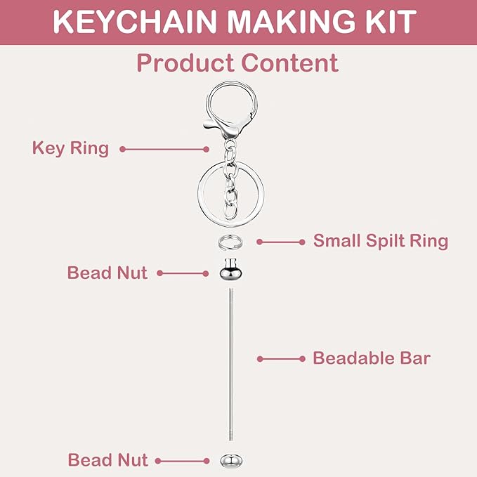 Eikovia 20 Pcs Keychain Making Kit,DIY Beadable Keychains Bulk Kit,Keychain Making Supplies for Crafts, Jewelry, Charms, DIY Projects, Blank Chain Beaded Keychains Design for Women Man,Silver
