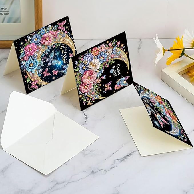 Ceitura 6Pcs DIY Diamond Art Painting Crafts Rhinestone Painting Greeting Card Making Kit Postcard for Holiday Christmas New Year Party Favors (Moon Butterfly)