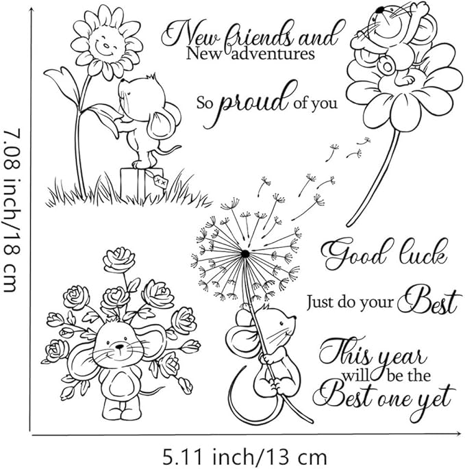 Dandelion Trunk Mouse Stamps and Cutting Dies for Card Making DIY Transparent Silicone Clear Stamp and Metal Die Cuts Sets for Scrapbooking Paper Greeting Cards Decor Seals Craft Supplies