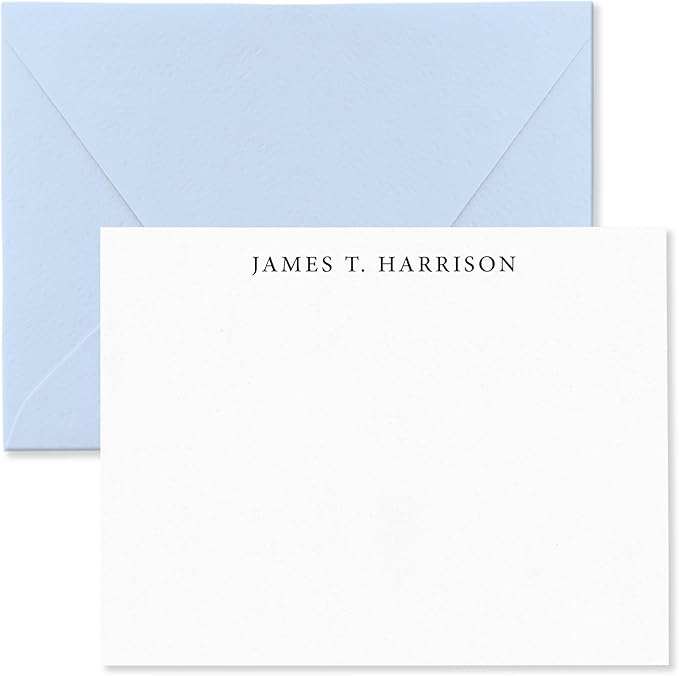 Personalized Stationery Note Cards with Envelopes for Men, Professional Classic Simple Design Mens Handmade Stationary Thank You Notecards, Choose Your Colors and Set Size (Font Style #1)