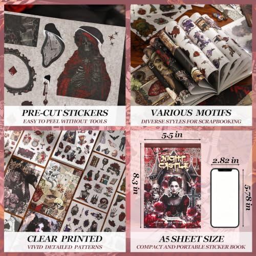 500PCS Washi Stickers for Scrapbook Supplies,Gothic Castle Scrapbook Paper - Image 5