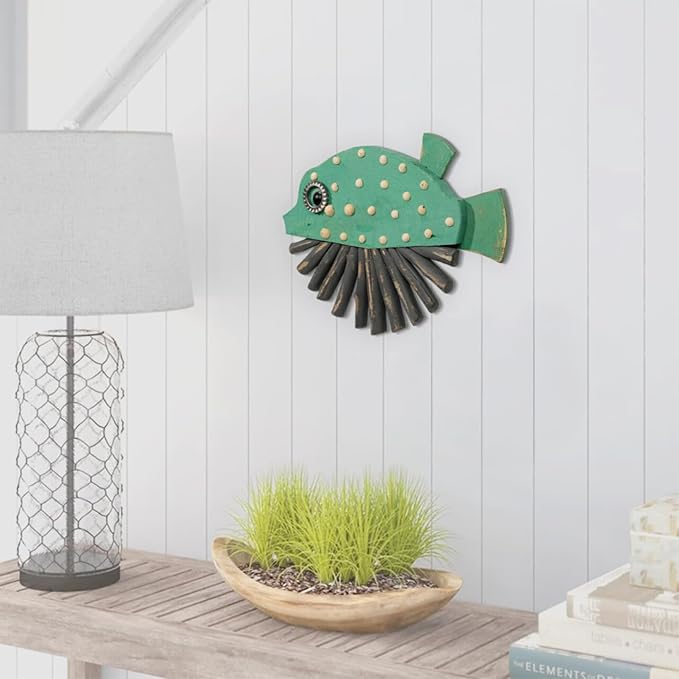 Mint Bucket Brands Driftwood Fish Nautical Wall Decor - 14.5" x 9" Handmade Wooden Rustic Coastal Wall Art for Living Room, Bedroom, Office, Bathroom - Ocean Beach Decoration (Nibbles)