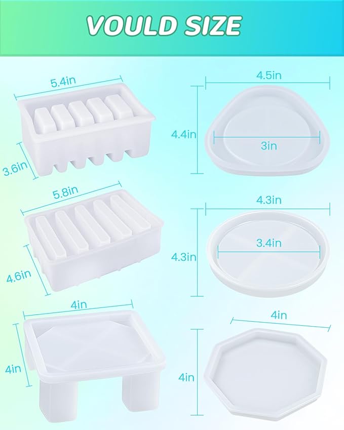 12 Pcs Silicone Coaster Resin Mold Set, Triangular Round Octagonal Coaster Molds with Holder Molds for Epoxy Resin, DIY Art Craft Cup Mats, Beginner-Friendly Christmas Kit