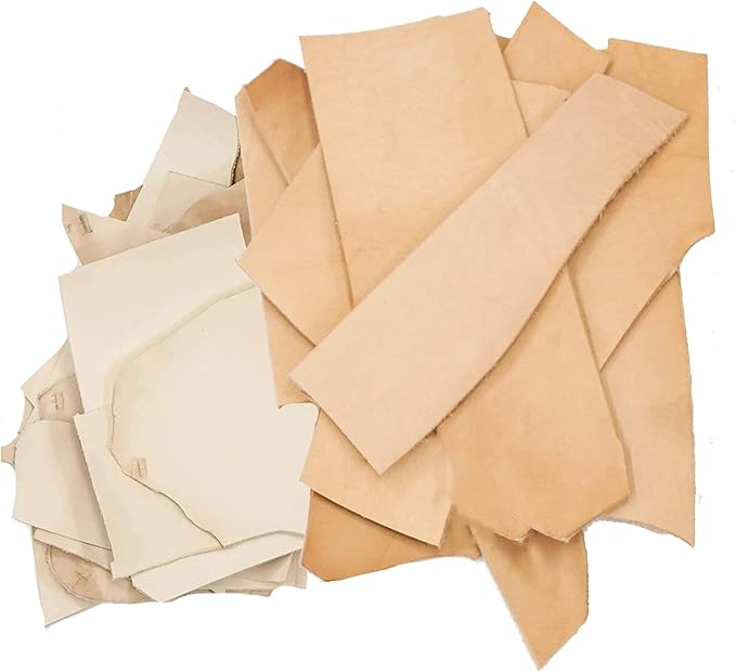 ELW 2-10 oz (.8-4mm) Thickness, 2 LB Vegetable Tanned Leather Scraps, Mixed Weight, Cowhide Remnants Full Grain Leather for Tooling, Holsters, Knife Sheath, Carving, Embossing, Stamping