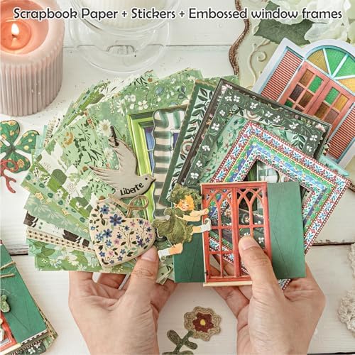 180 Pcs Floral Scrapbooking Paper & Animal Stickers, Embossed Scrapbook Window Frames, 4 Packs Junk Journal Scrapbooking Supplies Kit for Journaling, Embellishments, Card - Image 4
